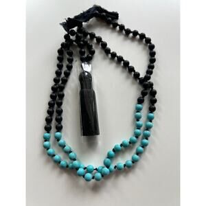 Mala Necklace 108 knot prayer bead necklace Blue Black Agate Turquoise Moonstone